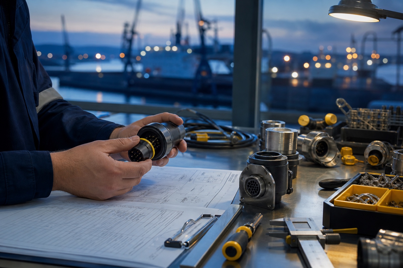 Technical inspection of industrial connectors by the port